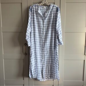 Louise Misha Dress Deepali Blue River Checks Button Up Long Sleeve Midi